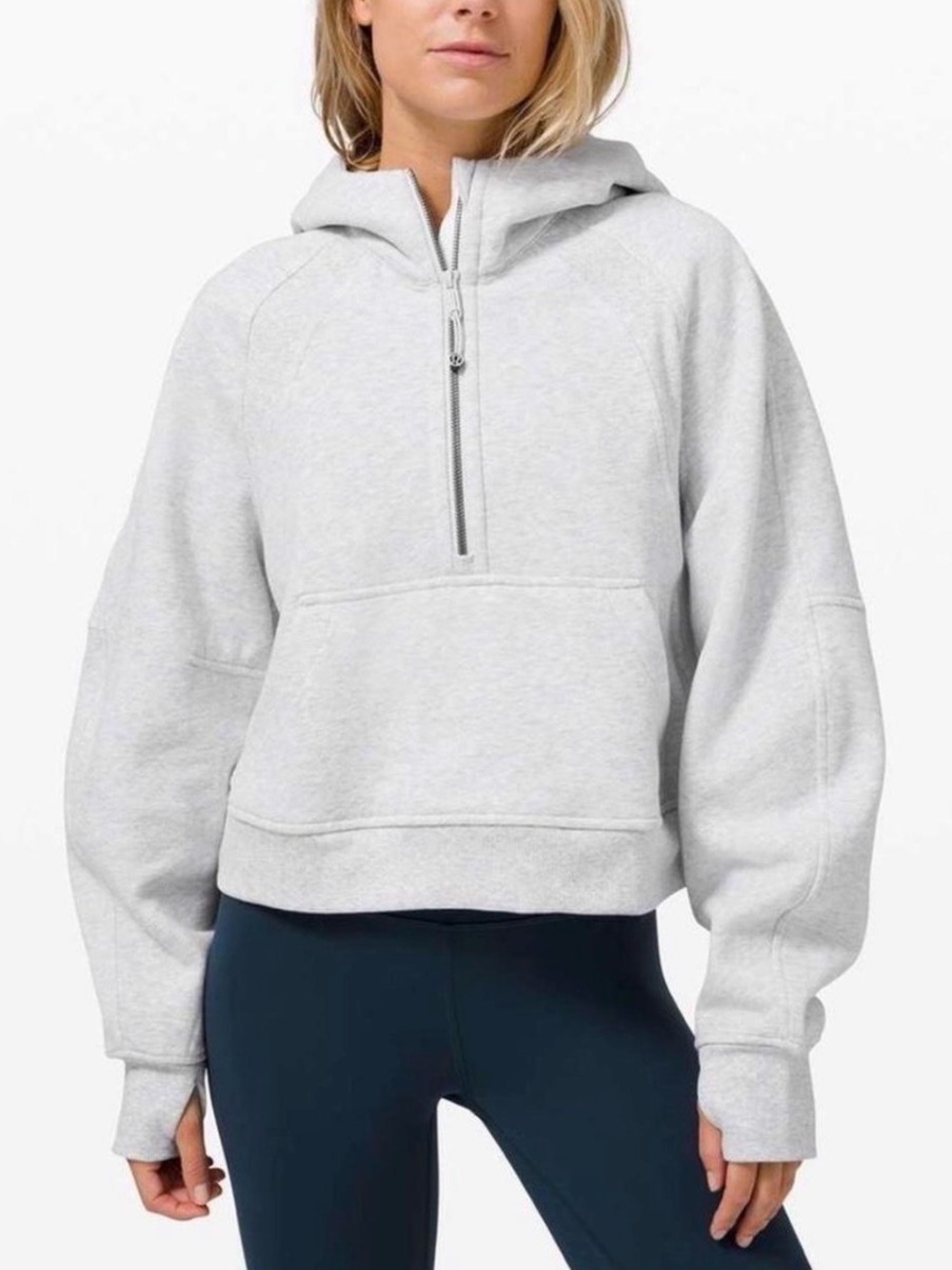 lululemon athletica Light Gray Cropped Half-Zip Hoodie